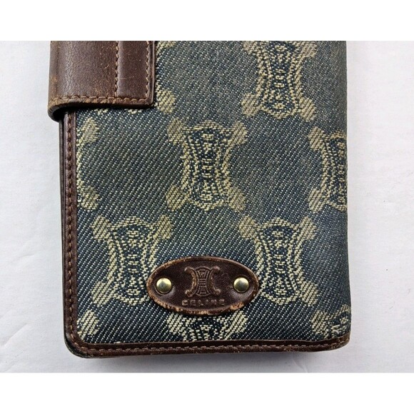 CELINE Logo Macadam Pattern Denim Full Size Snap Wallet - Picture 3 of 8